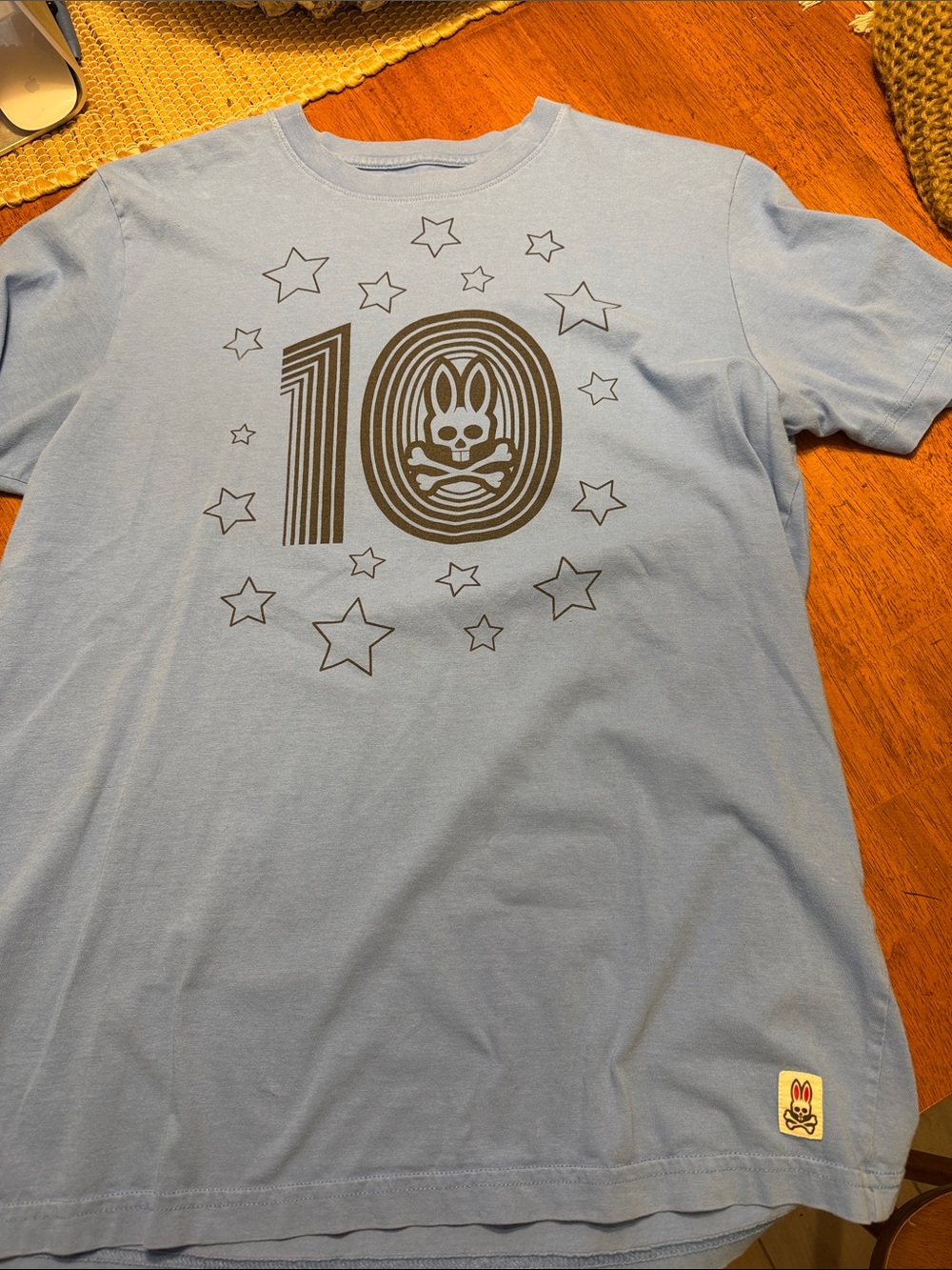 Psycho Bunny Light Blue Short Sleeve Tee with Black Number 10 & Bunny Skull